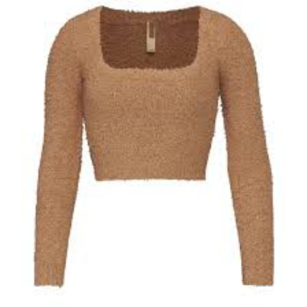 SKIMS COZY scoop neck crop top in camel